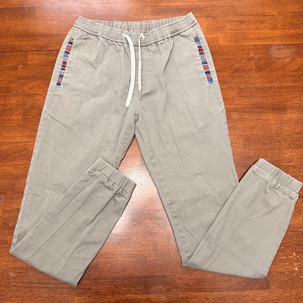 WOWIE Mens Jogger Pants Size S Tall Gray Elastic Waist Drawstring Tribal Trim